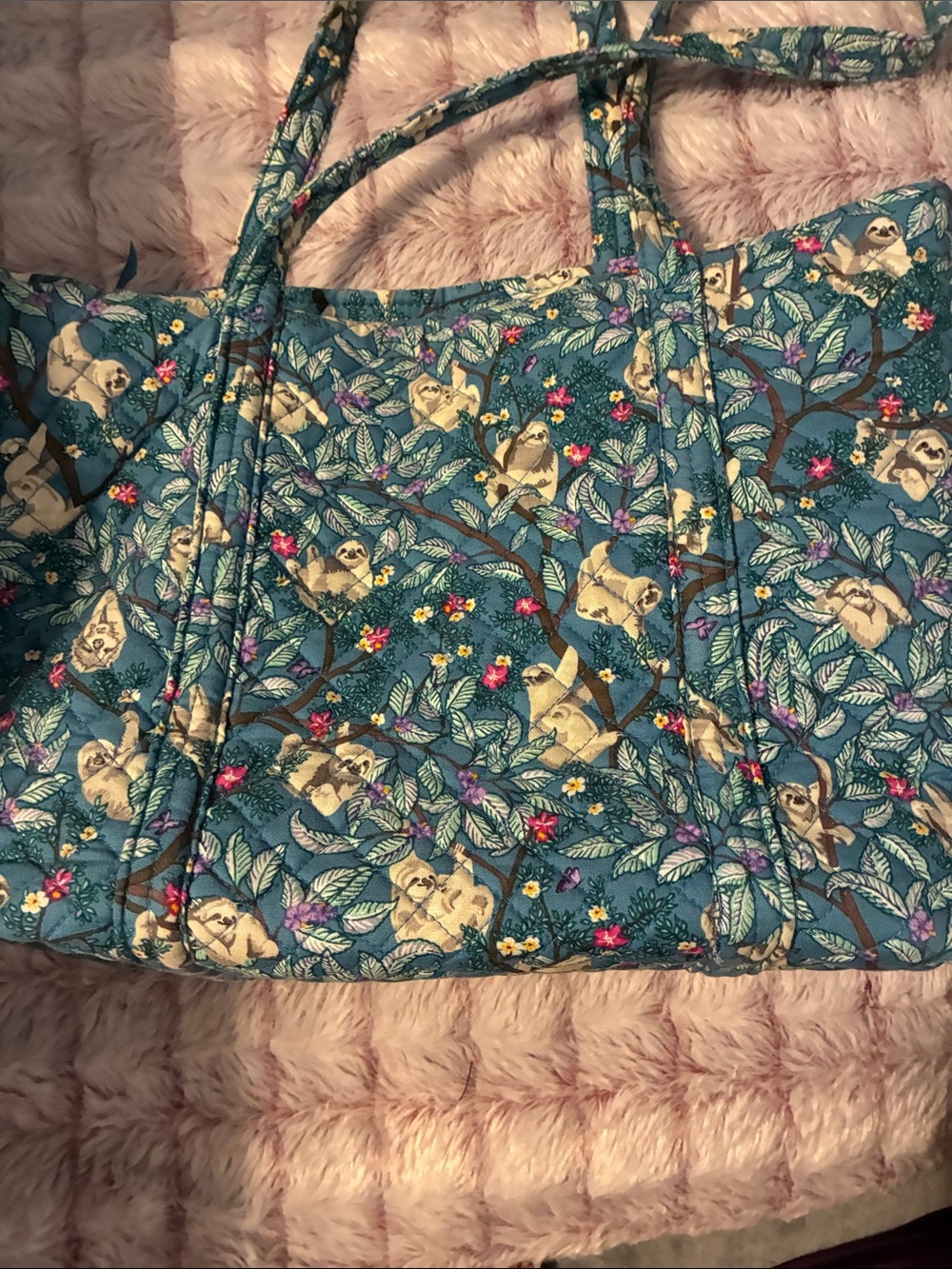 Vera Bradley Teal Quilted Tote with Sloth & Floral Print - Picture 5 of 5